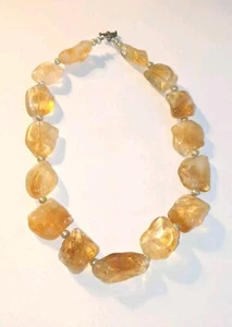 Collar de plata de ley de 18" de perlas de citrino pulidas naturales genuinas 124 gr - Imagen 1 de 5
