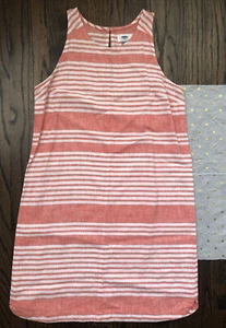 Old Navy Womens Coral Striped Sleeveless Linen Blend Shift Dress Small S - Picture 1 of 10