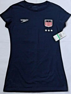 Speedo Women`s T Shirt L Team USA Olympic Navy Blue Cotton Top 15 Ziegler New - Picture 1 of 2