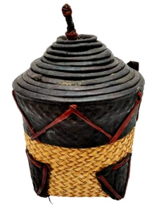 Vintage African Style Set of 11 Woven Marriage Baskets/Growth Vessel Leather - Foto 1 di 10