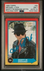 Tarjeta Topps 1989 firmada por Michael J Fox Regreso al Futuro II #59 PSA 7 ADN Auto 10 - Imagen 1 de 3