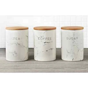 New Set Of 3 Tea Coffee Sugar Ceramic Canisters kitchen Decor Storage jars - Picture 1 of 1