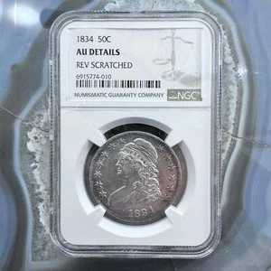 1834 Capped Bust Liberty Half Dollar 90% Silver NGC AU Details #010-DX - Picture 1 of 4