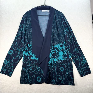 Susan Graver Cardigan Top Kimono Size 2XL Blue Baroque Silky 3/4 Sleeve Flowy - Picture 1 of 10