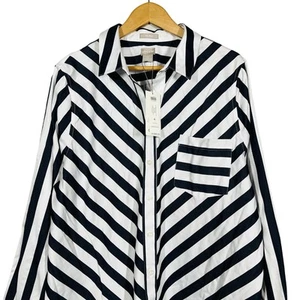 NUOVO! Camicia Chico's No Iron Easy cotone divertente a righe con bottoni casual LS - 4 - Foto 1 di 6