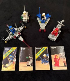 VINTAGE LEGO SPACE SETS LOT #s 886, 889, 6803, 6824 WITH INSTRUCTIONS, MINIFIGS