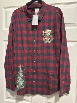 Camisa a Cuadros para Adultos de Vacaciones de Santa Mickey Mouse de Our Universe Parques Disney-L-NUEVA CON ETIQUETAS Foto 1 de 3