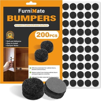 FURNIMATE Felt Cabinet Door Bumpers-Small Pads for 3mm Thick, Black 200pcs