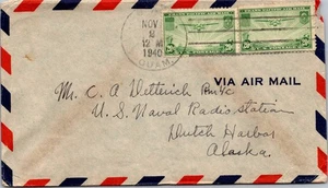 1940 Guam USA Passed by Censor Airmail Cover to Dutch Harbor Alaska - Picture 1 of 2