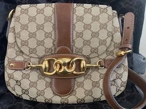 GUCCI Horse bit Shoulder Hand Bag Purse GG Canvas Leather Authentic mel - Bild 1 von 11