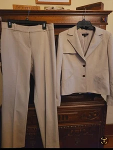 Tuta donna Ann Taylor 2 pezzi pantaloni dritti bottoni giacca foderata marrone beige 10 nuova senza etichette - Foto 1 di 19