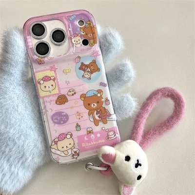 Cute Rilakkuma With Strap Case Cover For iPhone 17 Pro Max 16 15 14 13 Pro - Image 1 of 4