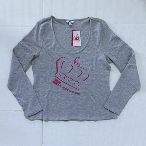Juicy Couture Grey Waffle Knit Long sleeve Top W/Pink Crown Women XL - Picture 1 of 11