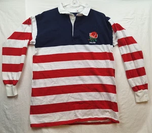 Vtg Cotton Traders Shirt Long Sleeve Rugby Polo American Flag Embroidered Rose - Picture 1 of 18