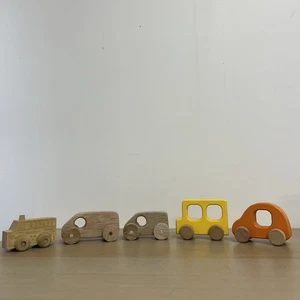 Wooden Car Truck Toy Bundle x 5 Yellow Orange Natural Baby Toddler - Picture 1 of 20