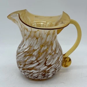 Amber Art Glass Vase Vintage Handblown Collectable Pitcher Creamer White Swirl - Picture 1 of 9