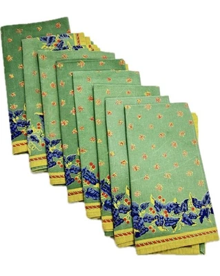 Set 8 tovaglioli in stoffa verde bordo floreale e motivo a punti quadrati 20" lenzuola tavola - Immagine 1 di 4