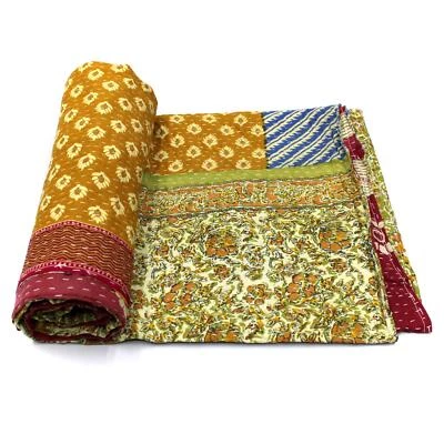 Vintage Quilt Indian Handmade Organic Cotton Authentic Bedding Throw - Image 1 of 4