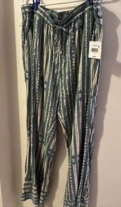FALLS CREEK WHIMSICAL BOHEMIAN Green RAYON PULL ON ELASTIC WAIST PANTS SZ 1x EC - Picture 1 of 13