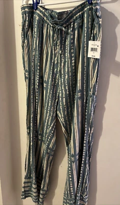 FALL CREEK ПРИЧУДЛИВЫЙ БОГЕМНЫЙ зеленый вискозы тянуть на эластичный пояс брюки размер 1 x EC - Изображение 1 из 4