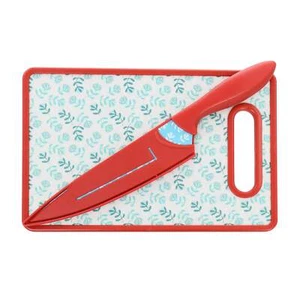 Gibson Home Village Vines 3 Piece Cutting Board & Knife Set in Red & Blue - Picture 1 of 1
