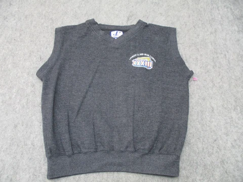 VINTAGE Denver Broncos Vest Mens Large Gray Sweater Super Bowl Atlanta Falcons Cover