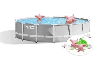 INTEX 26720GN PrismFrame Pool (427x107cm) + Pumpe Leiter Planen & Schwimmtieren - Bild 1 von 4