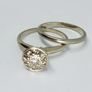 Antique 14k white gold Diamond Bridal Engagement Wedding ring set, Size 6.25 - Picture 1 of 12