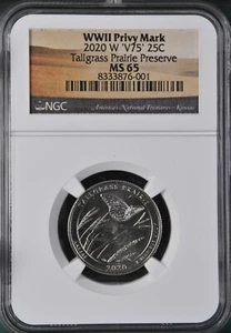 2020 W ‘V75’ 25C WWII Privy Mark Tallgrass Prairie NGC MS 65 - Picture 1 of 2