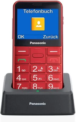 Panasonic Telefono Cellulare Anziani Tasti Grandi SOS con Base Rosso KXTU155EXRN - Immagine 1 di 2