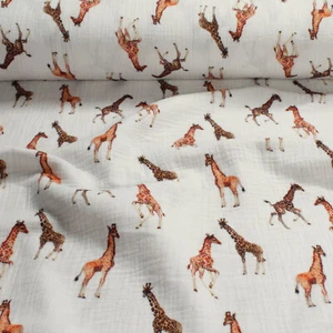 Stoff Baumwolle Musselin off-white Giraffe Double Gauze Gaze Digitaldruck - Bild 1 von 3