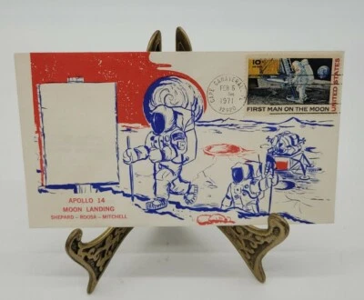 Apolo 14 1971 aterrizaje lunar rojo azul impresión total Cachet Cabo Cañaveral 2/5/71 Foto 1 de 4