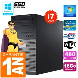 PC tour DELL 7010 Core I7-2600 RAM 16Go Scheibe 480 GB SSD Dvd-Brenner Wifi W7 - Bild 1 von 1
