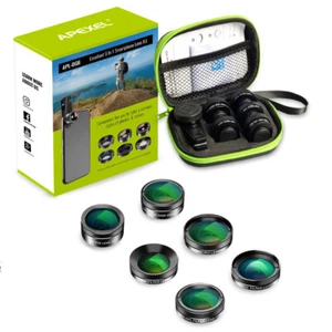 APEXEL 6-In-1 Cell Phone Camera Lens Kit for iPhone Android Universal Clip - Picture 1 of 8