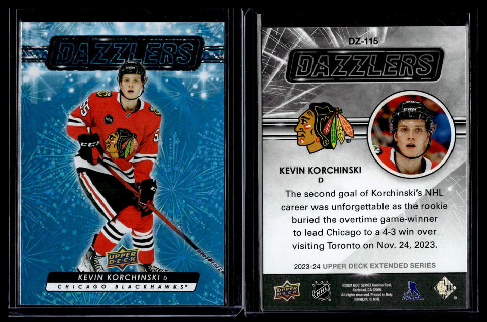 2023-24 Upper Deck Extended Series Blue Dazzlers #DZ-115 Kevin Korchinski - Image 1 of 1
