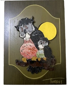 Vtg Artisan Owl Wooden Wall Art 3D signed Darlene Thiesies 1970s Chi Omega - Picture 1 of 6