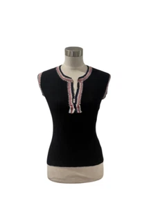 Makelloses CHANEL schwarzes Strick ärmellos Reißverschluss Strick Top Shirt Zipp 38 S M - Bild 1 von 7