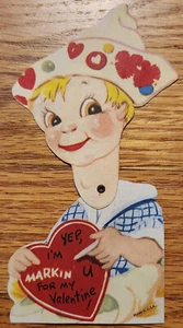 Tarjeta de felicitación de San Valentín vintage para niños articulada niño con corazón - Imagen 1 de 1