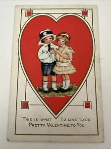 Valentines Day Boy & Girl Posing In A Heart WHITNEY MADE WORCESTER MASS 1920’s - Picture 1 of 2