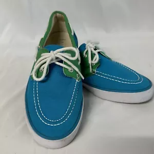 Scarpe da barca Lauren Ralph Lauren Bristol in tela blu verde acqua da uomo taglia 9B - Foto 1 di 15
