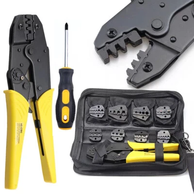Ratcheting Crimping Tool Kit Cord End Terminals Wire Crimper Pliers 8Dies w/case - Image 1 of 4