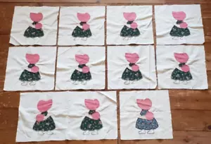 11 Vintage Quilt Blocks Sunbonnet Sue 12" x 12" Pink Green Girl Floral Sewing - Picture 1 of 4