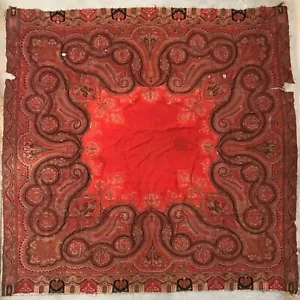 CHAL TAPIZ VINTAGE DE LANA TEJIDA PAISLEY ROJO DAÑOS PARA MANUALIDADES Y PROYECTOS - Imagen 1 de 18