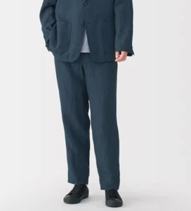 Muji Mens 100% Linen Washed Tapered Pants Navy Breathable Quick-drying US S - Picture 1 of 9