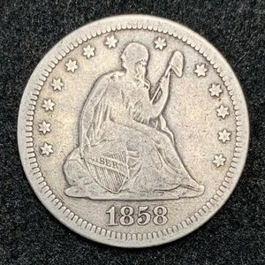 1858 25C Seated Liberty Quarter - Picture 1 of 2