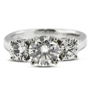 1.13ct H/SI1 Round Natural Certified Diamonds White Gold Classic 3-Stone Ring - Picture 1 of 14