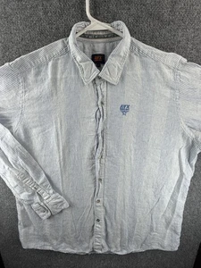 Avirex 2XL Linen Cotton Blend Long Sleeve Button Up Shirt Striped Blue Men Logo - Picture 1 of 12