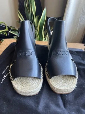 New in box rag and bone Black Leather Wedge Open-Toe Espadrille Sandals 36.5 - Image 1 of 4