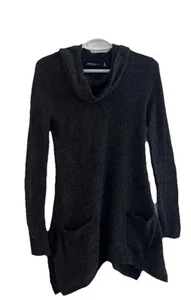 Saks Fifth Ave Cashmere Sweater Women's SO Hooded Cowl Neck Grey Asymmetrical - Picture 1 of 14