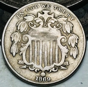 1869 Shield Nickel 5 Cents 5C Ungraded Choice US Type Coin CC26803 - Picture 1 of 4